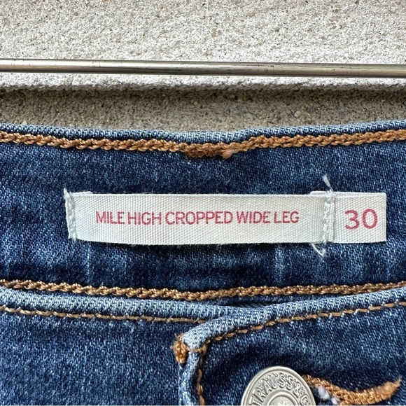 Levi’s Mile High Cropped Wide Leg Jeans Sun Devil Heat Dark Wash Button Fly - Picture 6 of 13